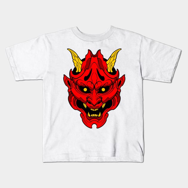 oni mask fantasy style Kids T-Shirt by TOSSS LAB ILLUSTRATION